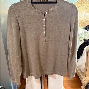 Loro Pianna Cashmere Henley in light gray-ish / taupe color with subtle sparkle